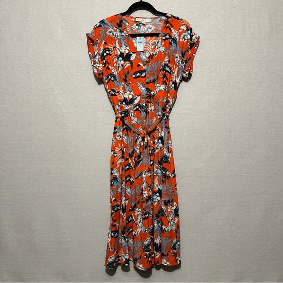 NWT Loft orange and blue tropical midi - size 4P - Picture 1 of 5